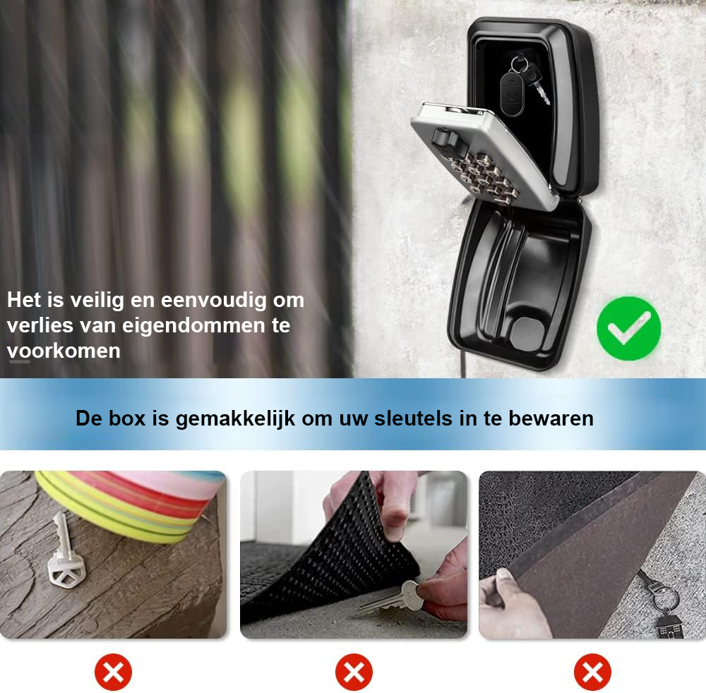 Sleutelkluis met cijfercode voor buiten, zwart, met muurmontage en 4-cijferig drukknopslot