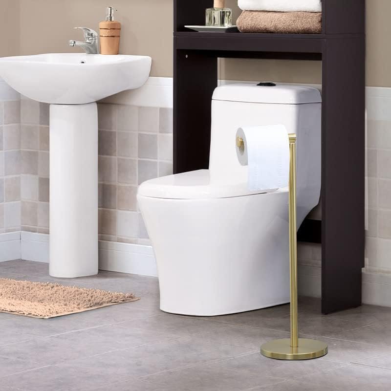 Vrijstaande gouden toiletpapierhouder van roestvrij staal voor 5 rollen