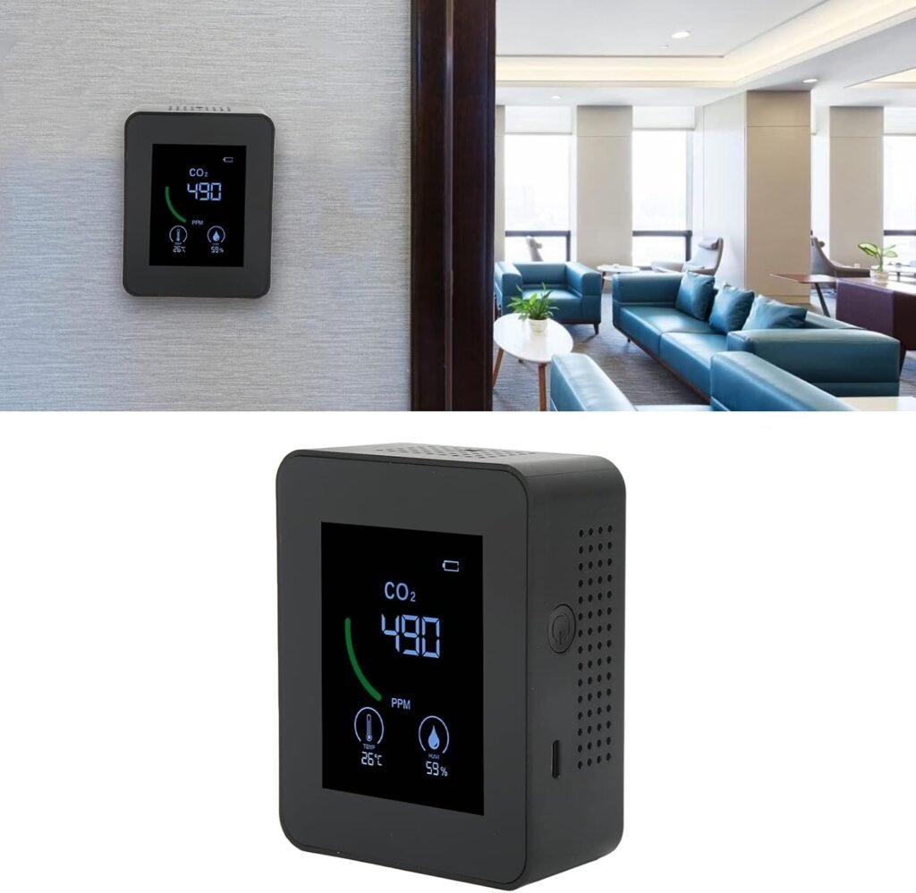 CO2 detector luchtkwaliteitsmonitor met TVOC sensor voor temperatuur luchtvochtigheid en CO2 meting, zwart
