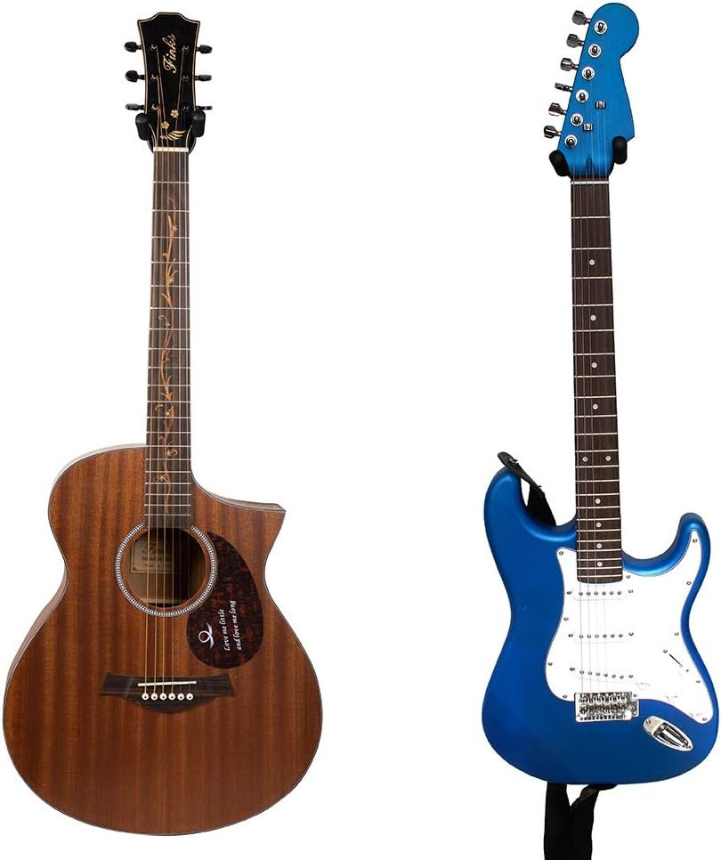 Gitaar muurbeugel set van 2 - zwarte metalen gitaarhouder voor basgitaar, elektrische en akoestische gitaar en ukulele
