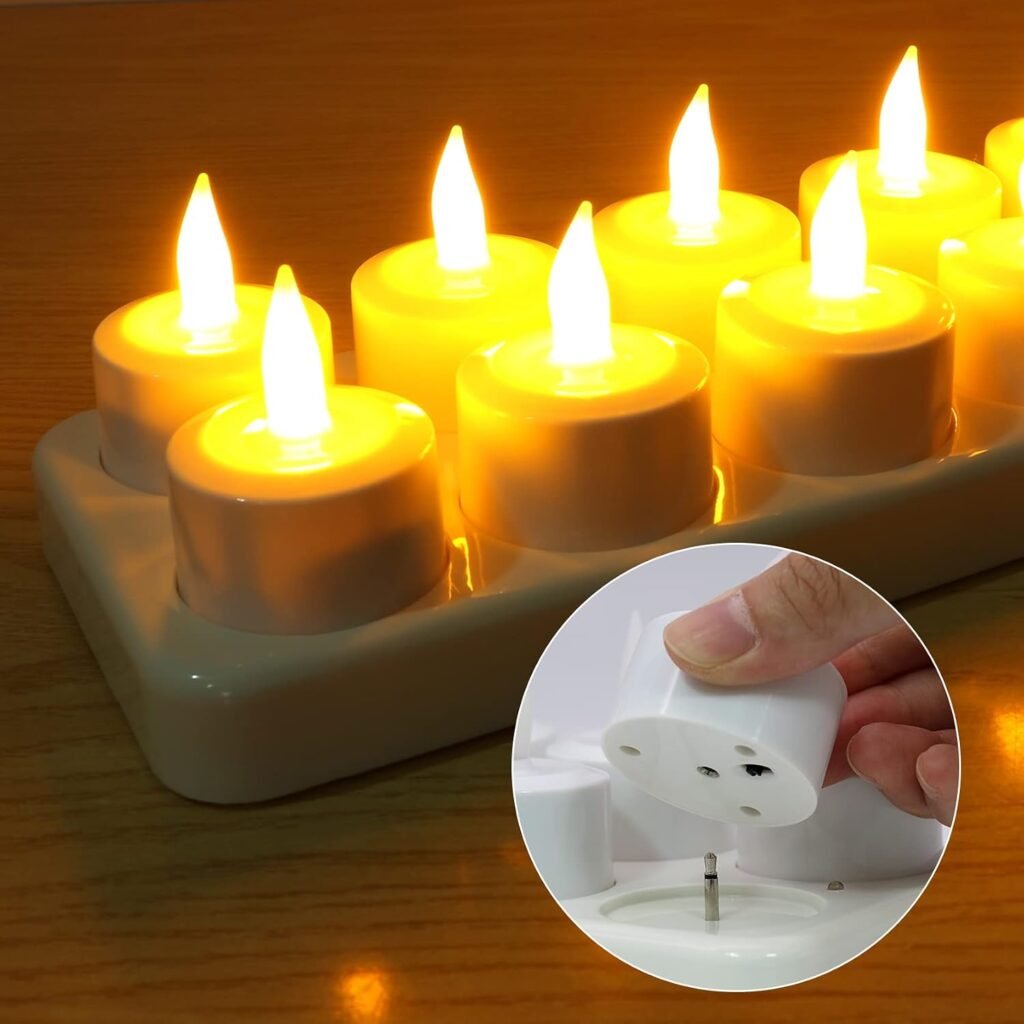 Oplaadbare LED waxinelichtjes set met 12 flameloze kaarsen, glazen houders en USB oplaaddock voor decoratie