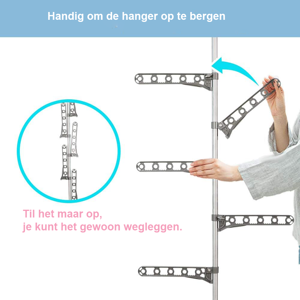 Opvouwbaar droogrek met 5 armen en verstelbare hoogte voor overhemden, jassen en hoeden in grijs
