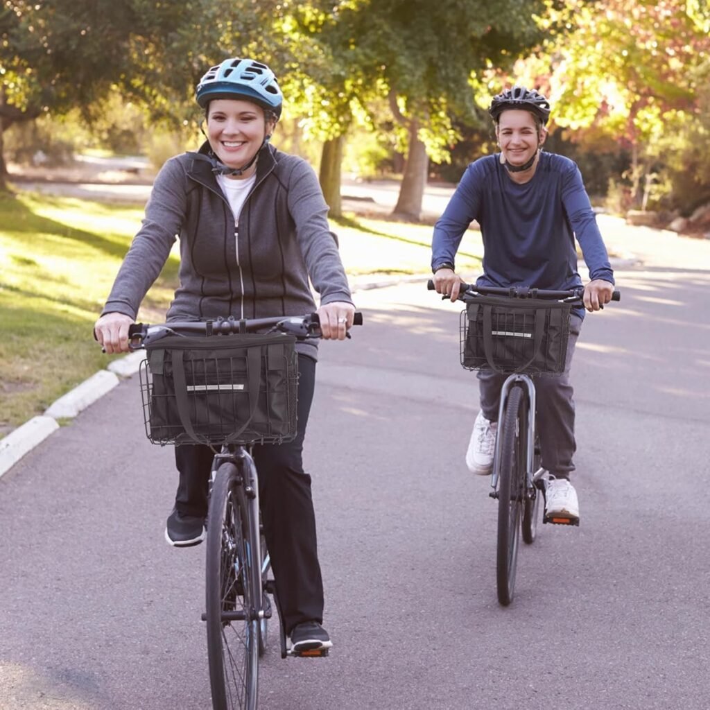 Opvouwbare metalen fietsmand met zwarte nylon binnenzak en snelkoppeling voor boodschappen en dagelijks gebruik