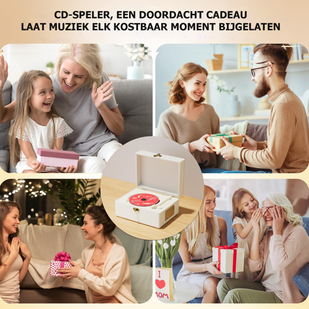 Draagbare oplaadbare lederen CD-speler met luidsprekers en Bluetooth-zender voor thuisgebruik en onderweg