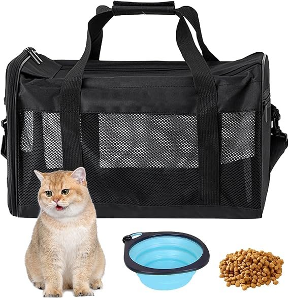 Opvouwbare transportbox voor hond en kat met hondenkom, 42x27x28 cm, zwart