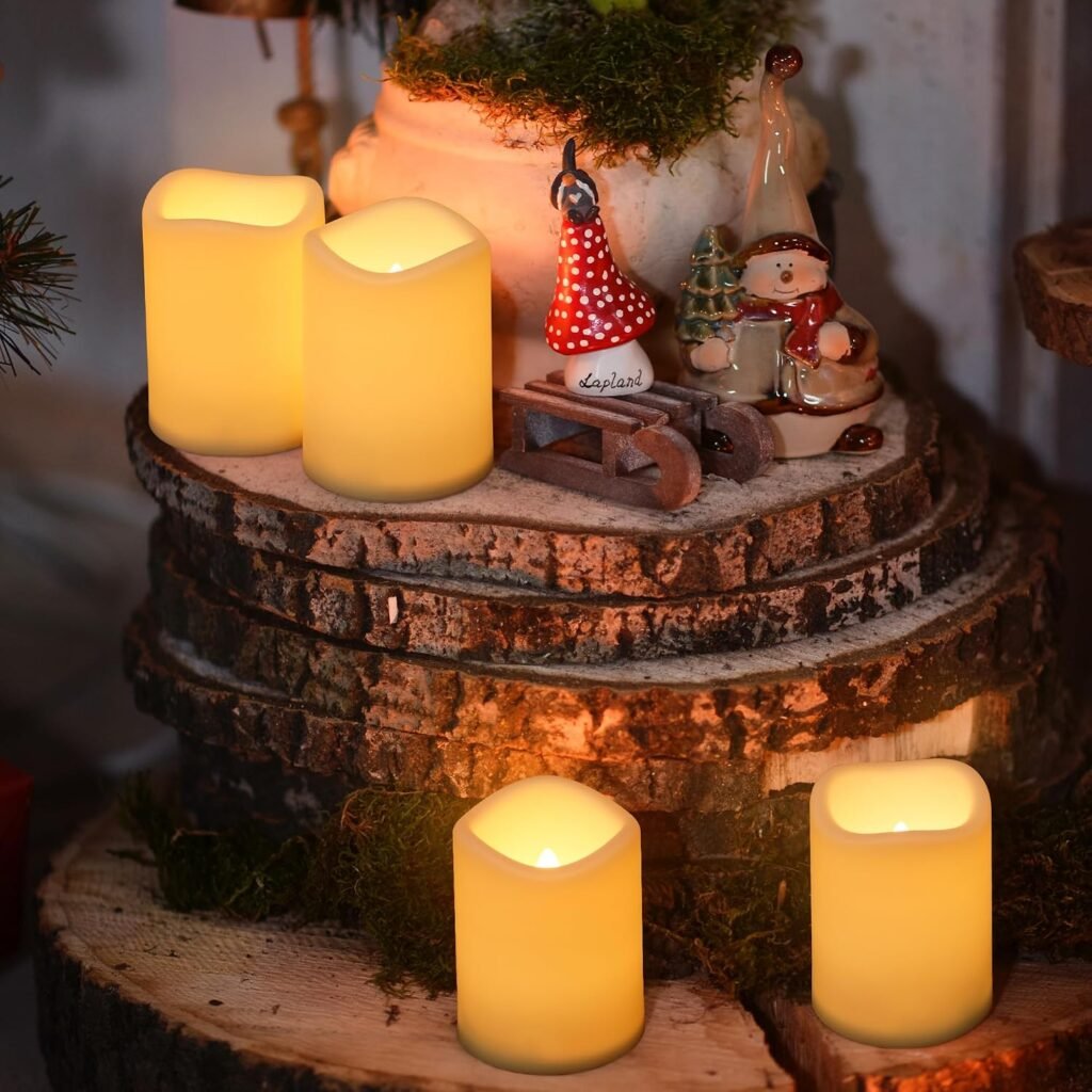 LED kaarsen set voor buiten met afstandsbediening, 4 stuks, waterdicht, warm wit licht, 7,5 x 10 cm