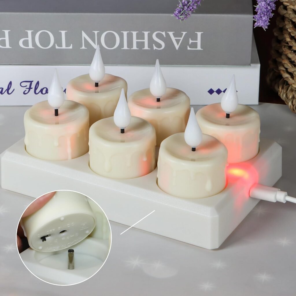 Oplaadbare LED theelichtjes set van 6 met oplaadstation, afstandsbediening, timer en warm wit licht