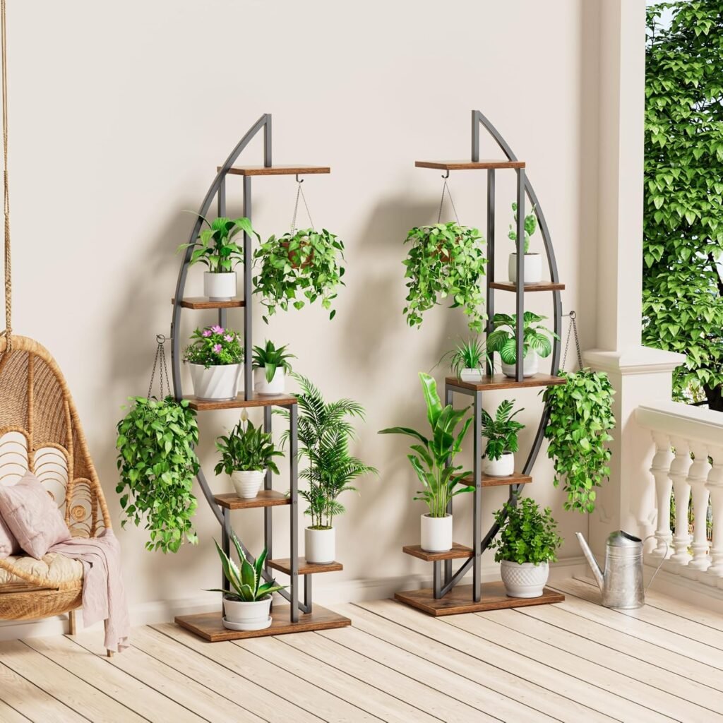 6-laags plantenrek van 160 cm met stalen plantenhouder voor binnen en kamerplanten in de woonkamer