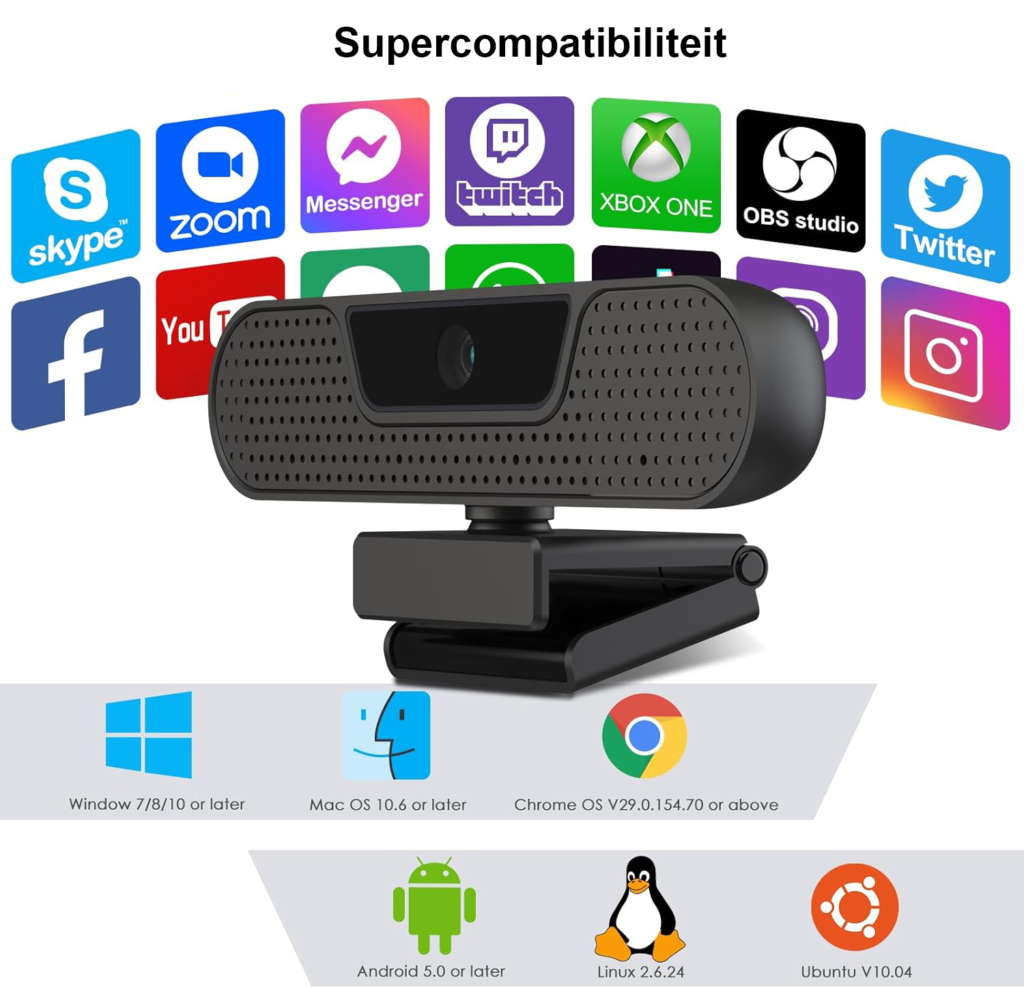 4K webcam met microfoon – UHD autofocus webcam met privacybescherming en statief voor PC en laptop
