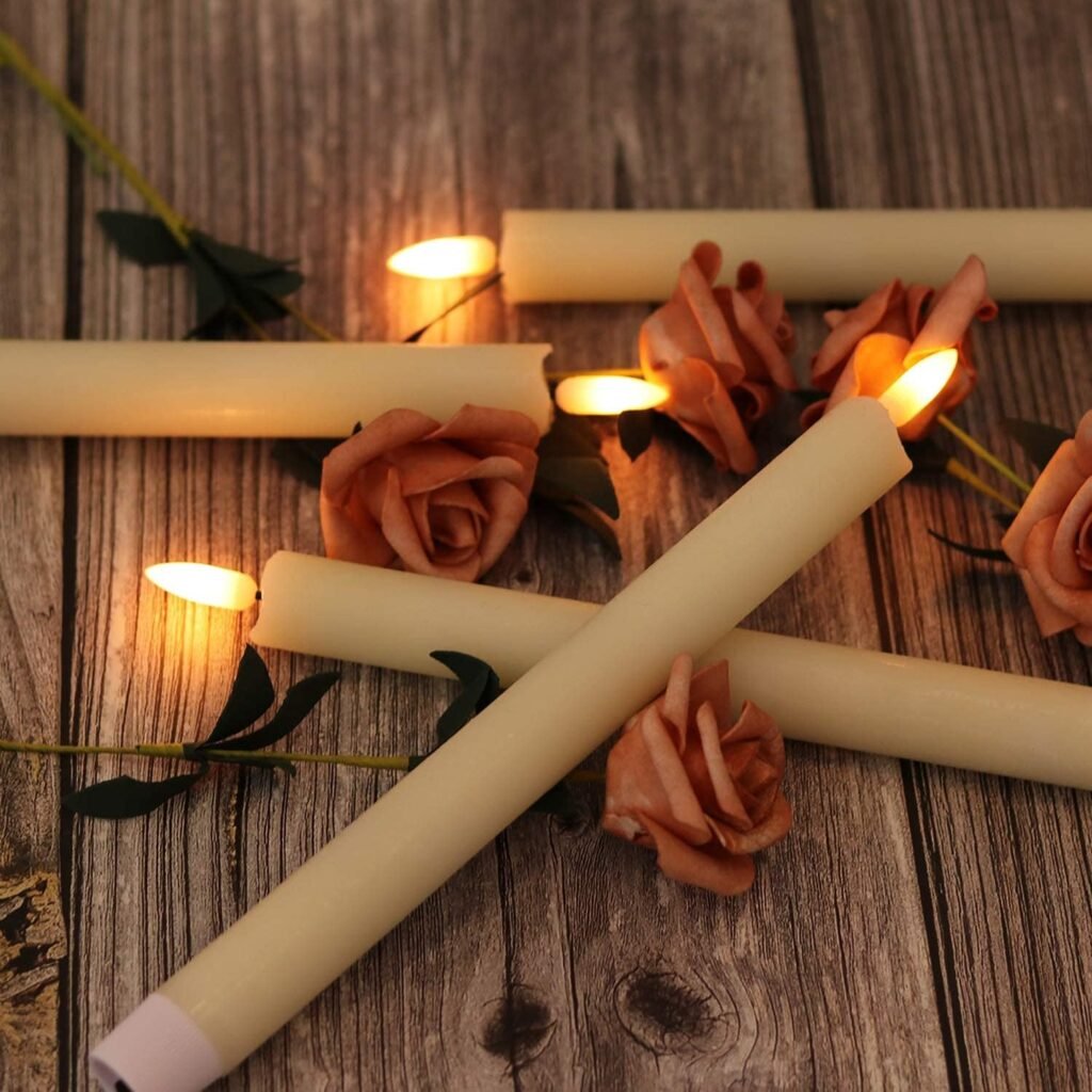 Ivory LED kaarsen set van 6 met flikkerlicht, afstandsbediening en warm 3D-licht van real wax