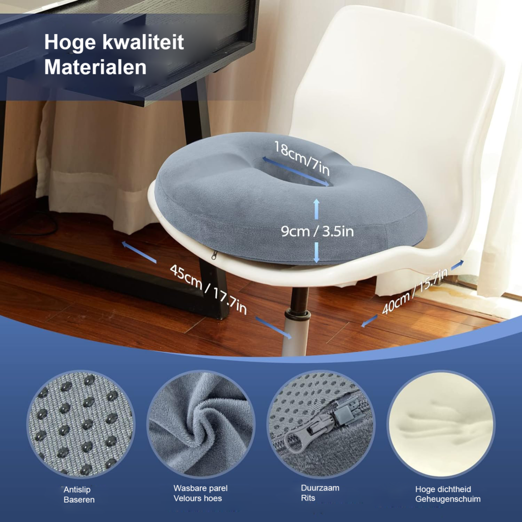 Donut ring kussen van memory foam, zwart zitkussen voor hemorroïden en coccyx, geschikt voor auto, kantoor, thuis of rolstoel