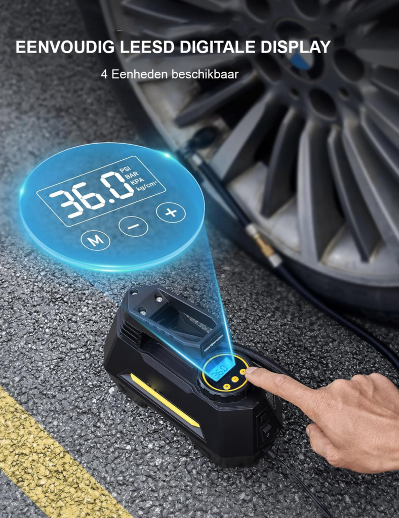 Elektrische luchtpomp met LCD display voor auto en fiets