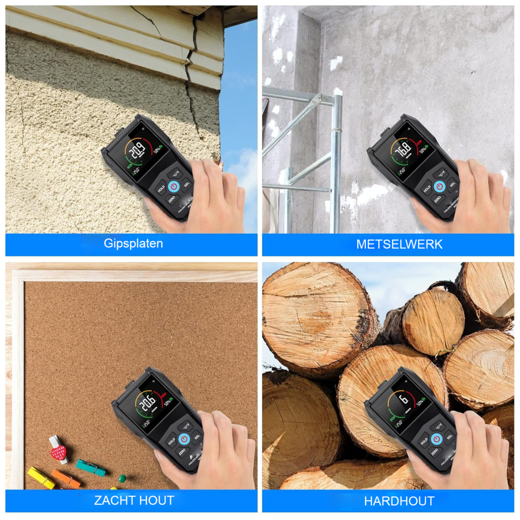 Digitale vochtmeter voor hout, muren en bouwmaterialen met LCD-scherm en geluidsalarm