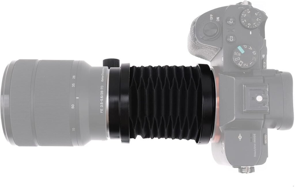 Macro balg uitbreidingsapparaat met inklapbare lens en enkele rail slider voor Sony E-Mount camera's