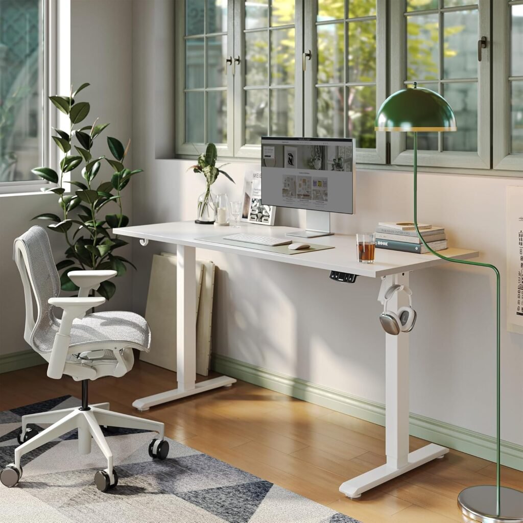Elektrisch zit-sta bureau 100x60 cm met hoogteverstelling, geheugenfuncties en anti-collisie systeem in wit