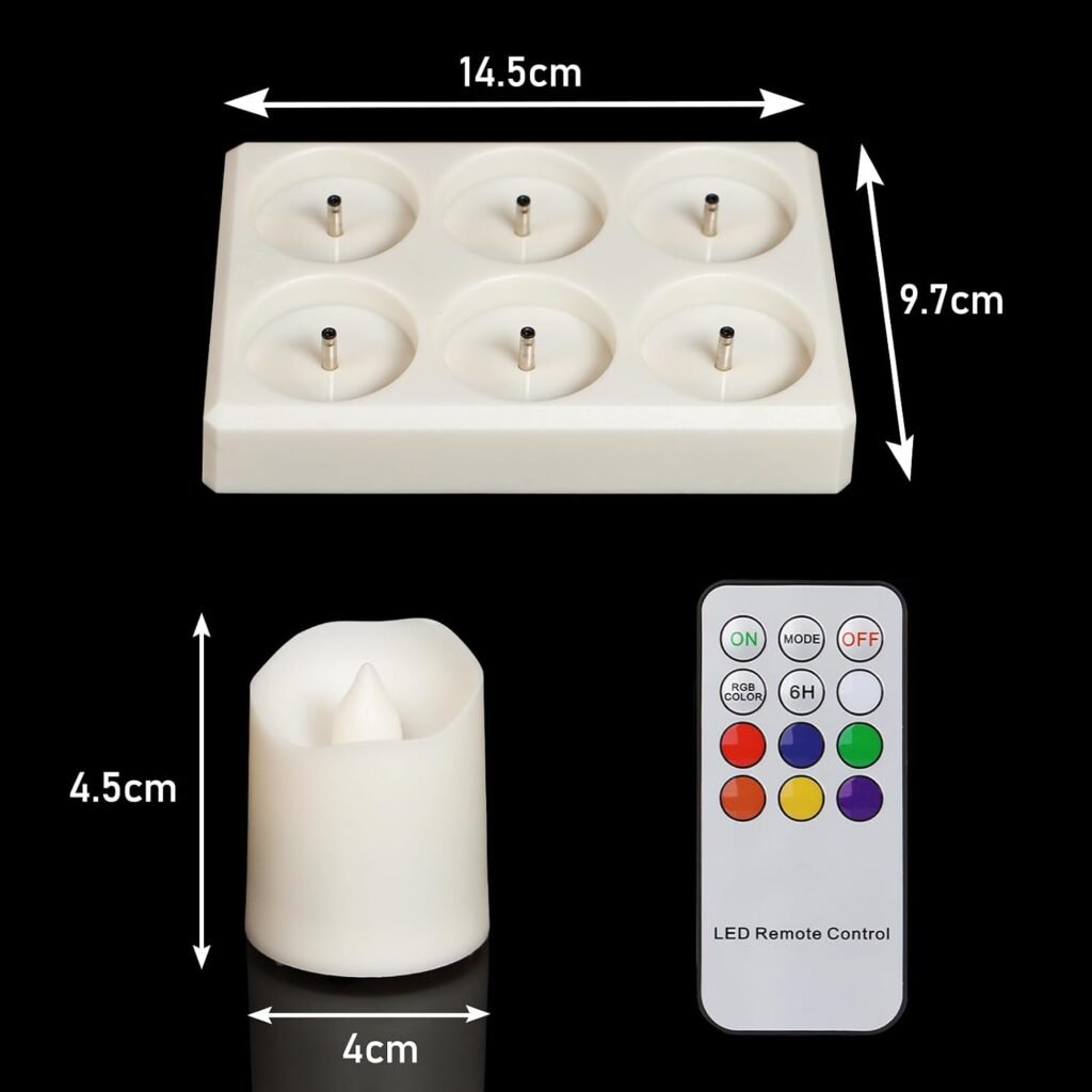 6 oplaadbare LED theelichtjes met RGB-verlichting, afstandsbediening en timerfunctie