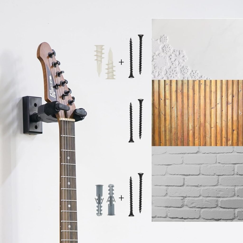 Gitaarbeugel muurbevestiging set van 3 met automatische vergrendeling voor akoestische en elektrische gitaar, basgitaar, ukulele, banjo en mandoline