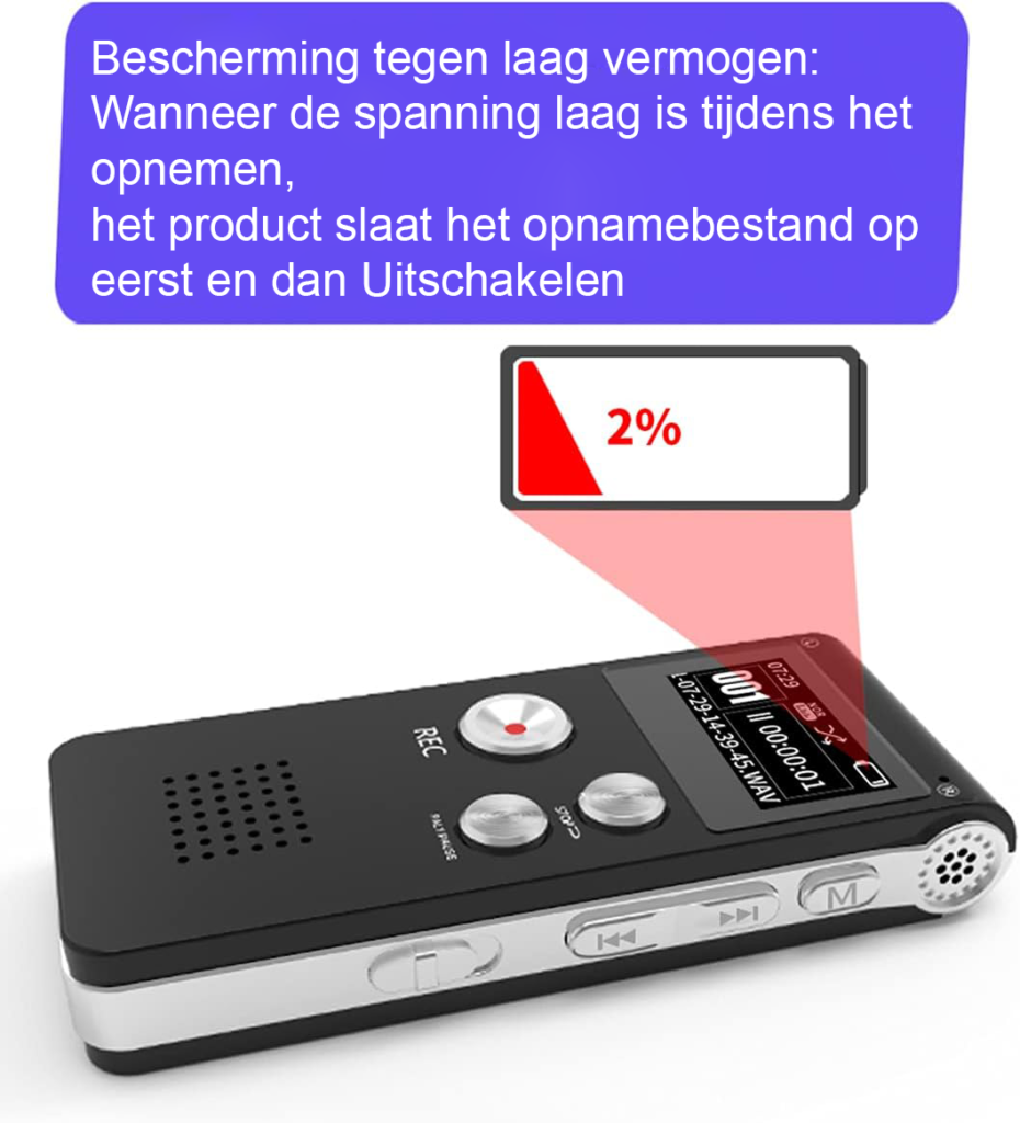 Digitale dictafoon voor interviews en notities, oplaadbare audiorecorder met hoge geluidskwaliteit