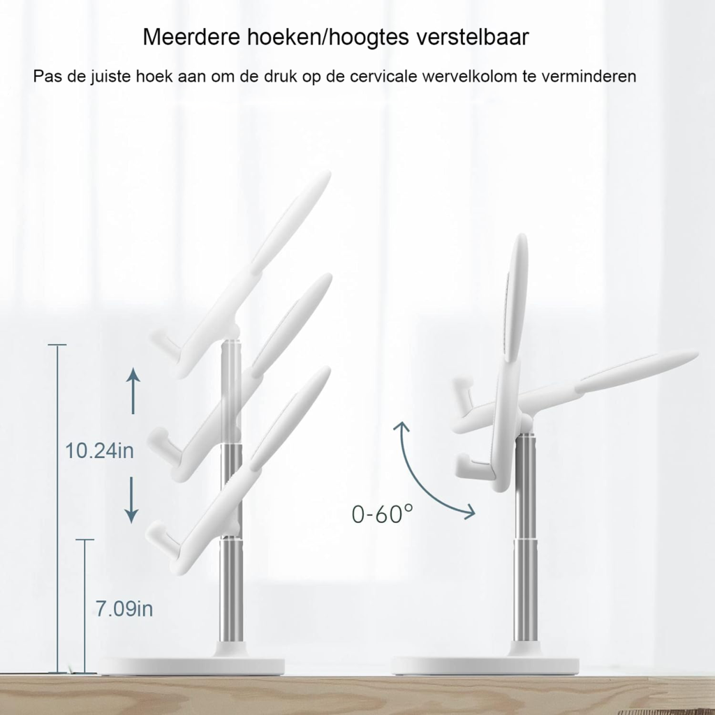 Verstelbare telefoonhouder en tablethouder voor smartphones en tablets, handsfree en ergonomisch ontwerp