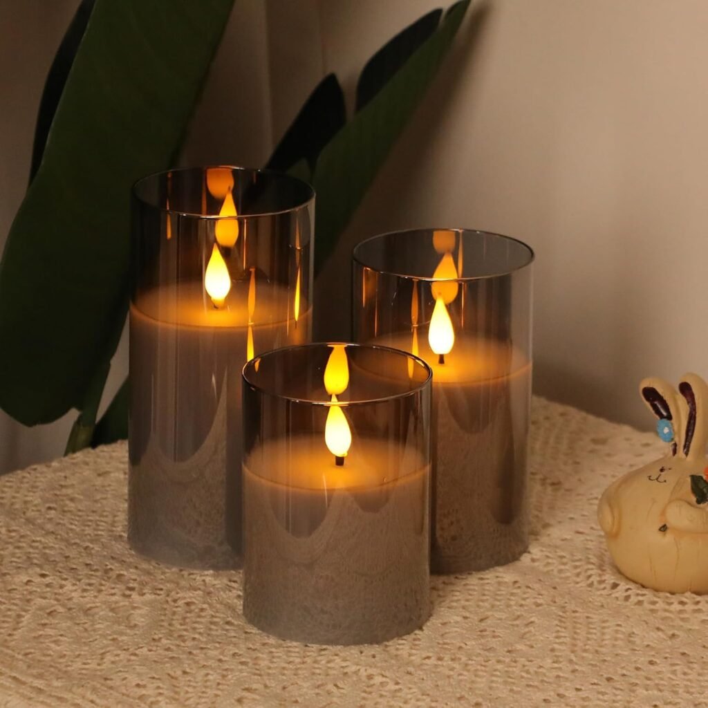 Set van 6 grijze oplaadbare LED kaarsen met afstandsbediening