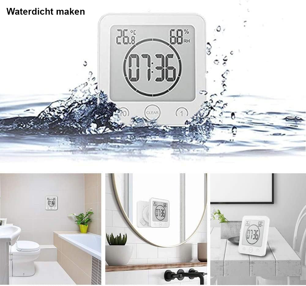 Waterdichte douche timer met hygrometer en thermometer in de badkamer
