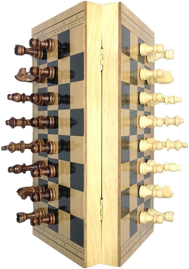 Opvouwbaar houten schaakbord 40x40 cm – draagbaar schaakspel voor kinderen en volwassenen met opbergtas