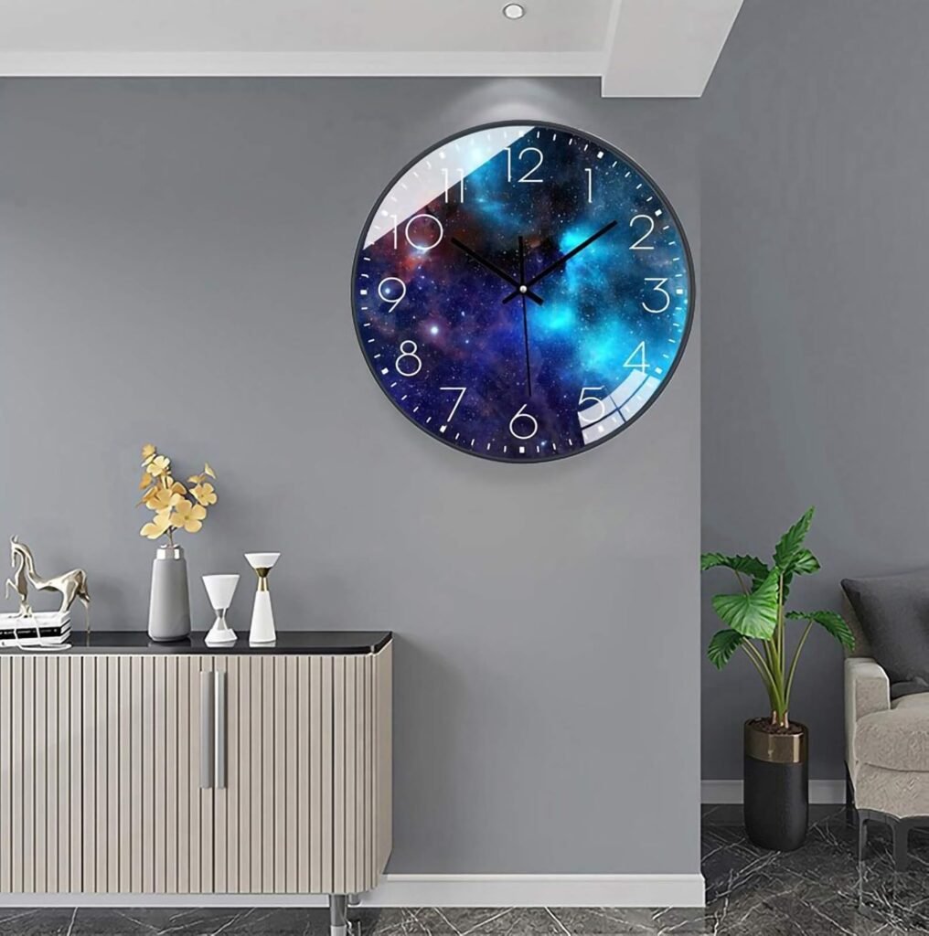 Stille kinderklok 25 cm met sterrenhemel design voor aan de muur