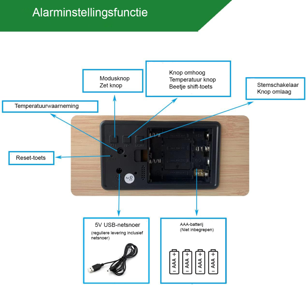 Draadloos oplaadstation met ingebouwde klokfunctie voor diverse apparaten