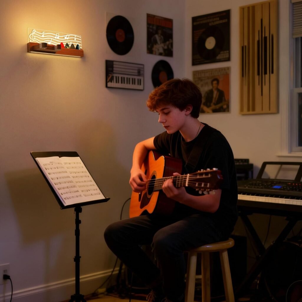 Gitaar wandhouder met verlichting en plectrumhouder voor akoestische en elektrische gitaren, basgitaar en ukulele
