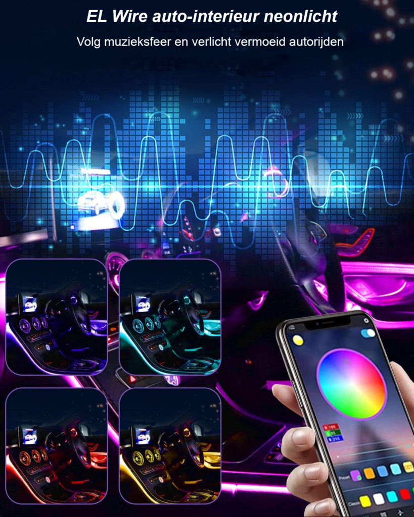 Auto interieur LED verlichting set met draadloze bediening en muziekmodus
