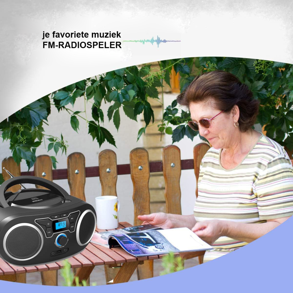 Draagbare CD speler voor kinderen met Bluetooth, FM radio, MP3 functie en USB AUX aansluiting