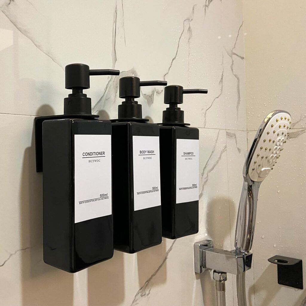 Shampoo dispenser met 3 compartimenten voor wandmontage zonder boren, voor shampoo en conditioner