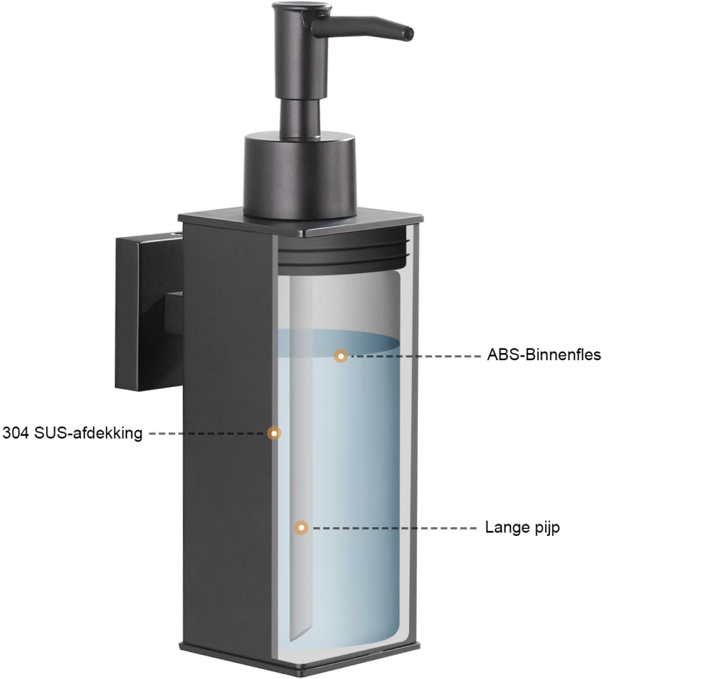 Wandgemonteerde Zeepdispenser Mat Zwart - 304 RVS Handzeepdispenser - 180 ml Navulbaar - Voor Keuken en Badkamer