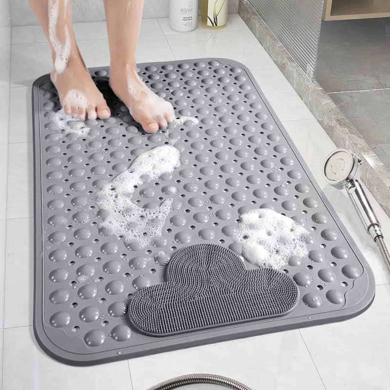 Douchemat antislip met zuignappen grijs 70x40 cm, wasbare massage badmat voor badkamer en douchevloer