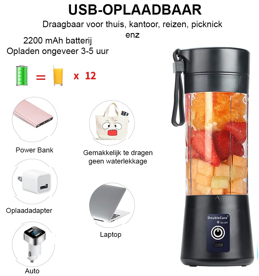Draagbare blenderbeker met USB-aandrijving voor verse drankjes, compact mini-blenderontwerp