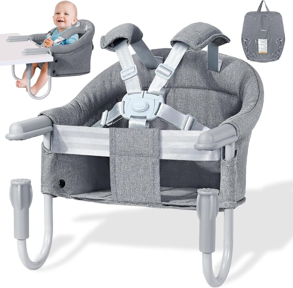 Baby Tafelstoel - Kinderstoel met 5-Puntsgordel - Extra Vulling voor Comfort - Klassiek Grijs voor Thuis en Op Reis