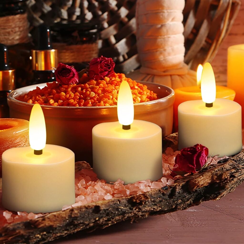 Set van 6 oplaadbare LED theelichtjes met timer, afstandsbediening en warm wit flikkerend licht