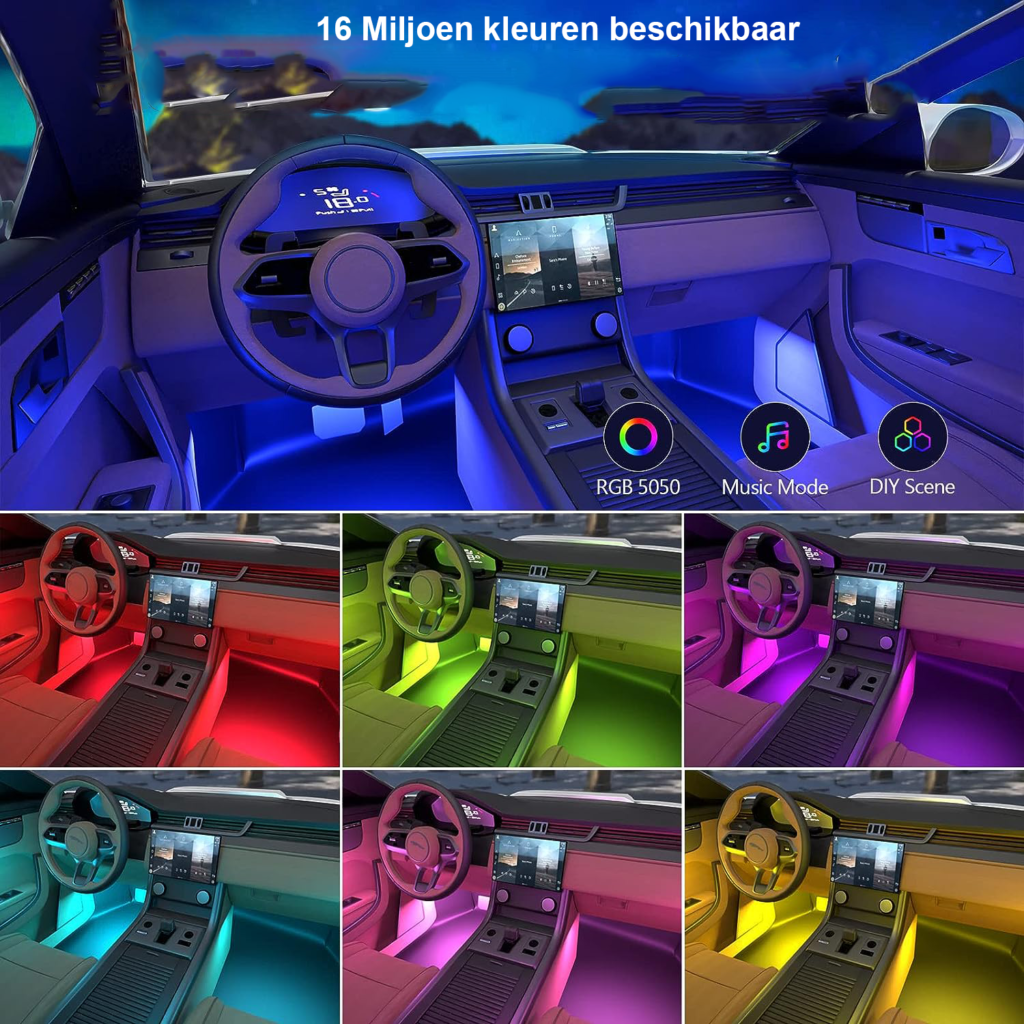 Auto interieur LED verlichting met Bluetooth, multicolor sfeerlicht en afstandsbediening