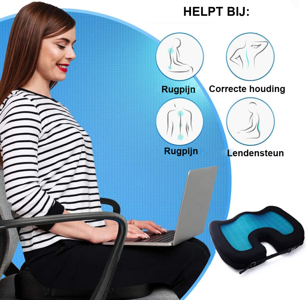 Ergonomisch memory foam zitkussen met koelgel voor bureaustoel en autostoel ter ondersteuning van stuit en rug