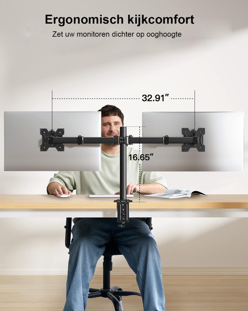 Dubbele monitorarm voor 2 schermen tot 32 inch, verstelbare schermhouder voor bureau montage