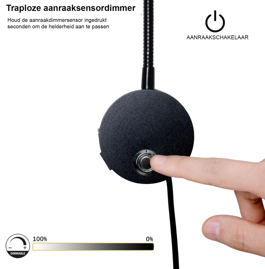 Wandlamp voor bed met touch bediening, USB-aansluiting en dimbare leeslamp van 3W