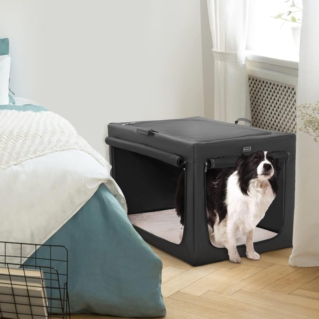 Hondenreismand 100x64x63 cm zwart met zachte mat, verstelbare stoffen hoes en ademende gaasdeuren
