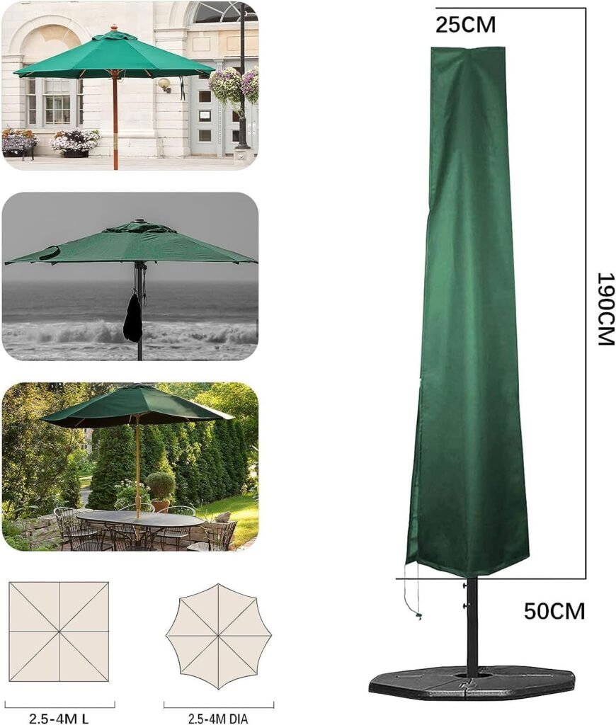 Waterdichte parasolhoes 600D voor tuinparasol van 2,5 tot 4 meter, met rits en verstelbaar trekkoord