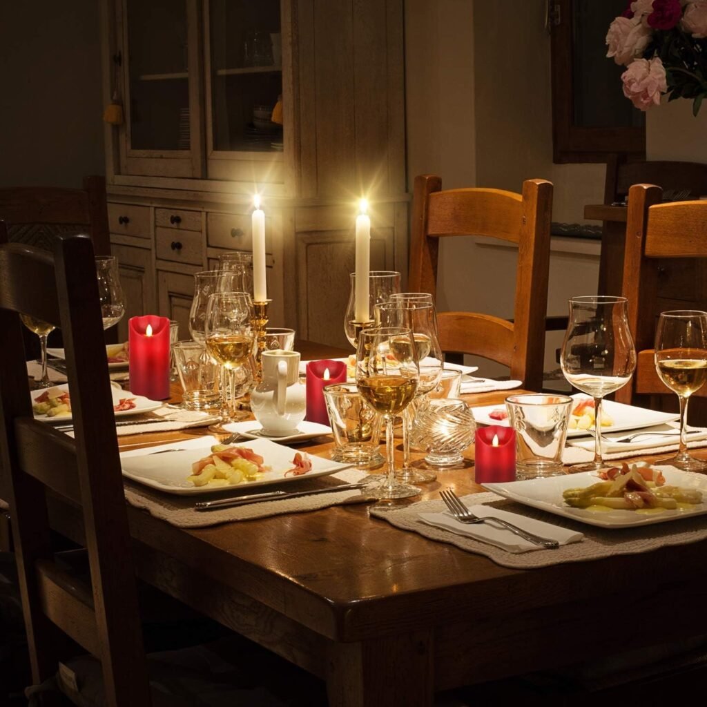 LED kaarsen set van 5 rode flameless stompkaarsen op batterij, sfeerverlichting zonder vlam