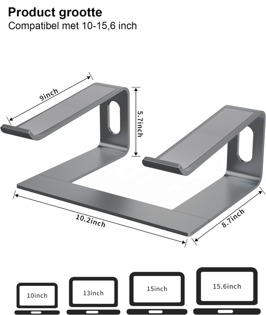 Ergonomische laptopverhoger voor bureau, geschikt als laptophouder voor MacBook, Dell en HP