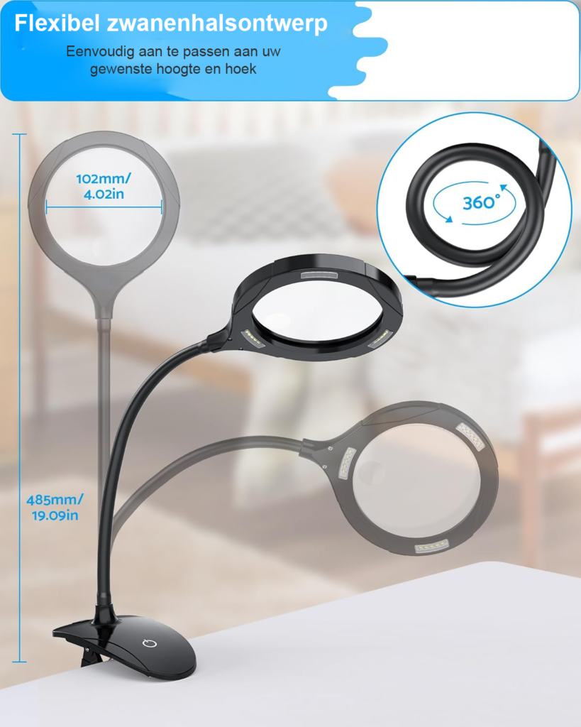 Vergrootglas lamp met LED verlichting, tafelklem en 5x 10x vergroting voor lezen, werk en reparaties