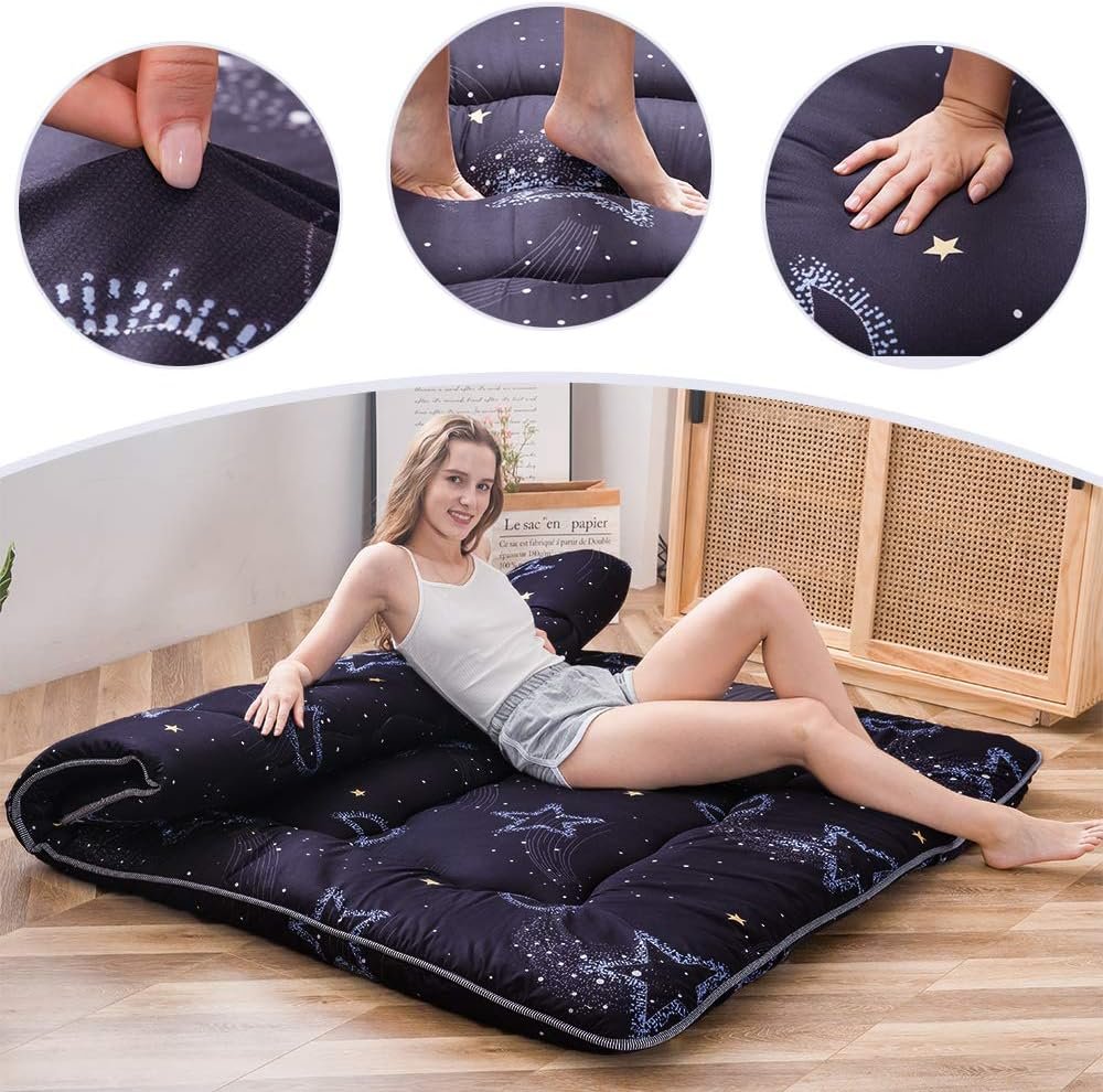 Futonmatras 150 x 200 cm Opvouwbaar en oprolbaar Maan- en sterdesign