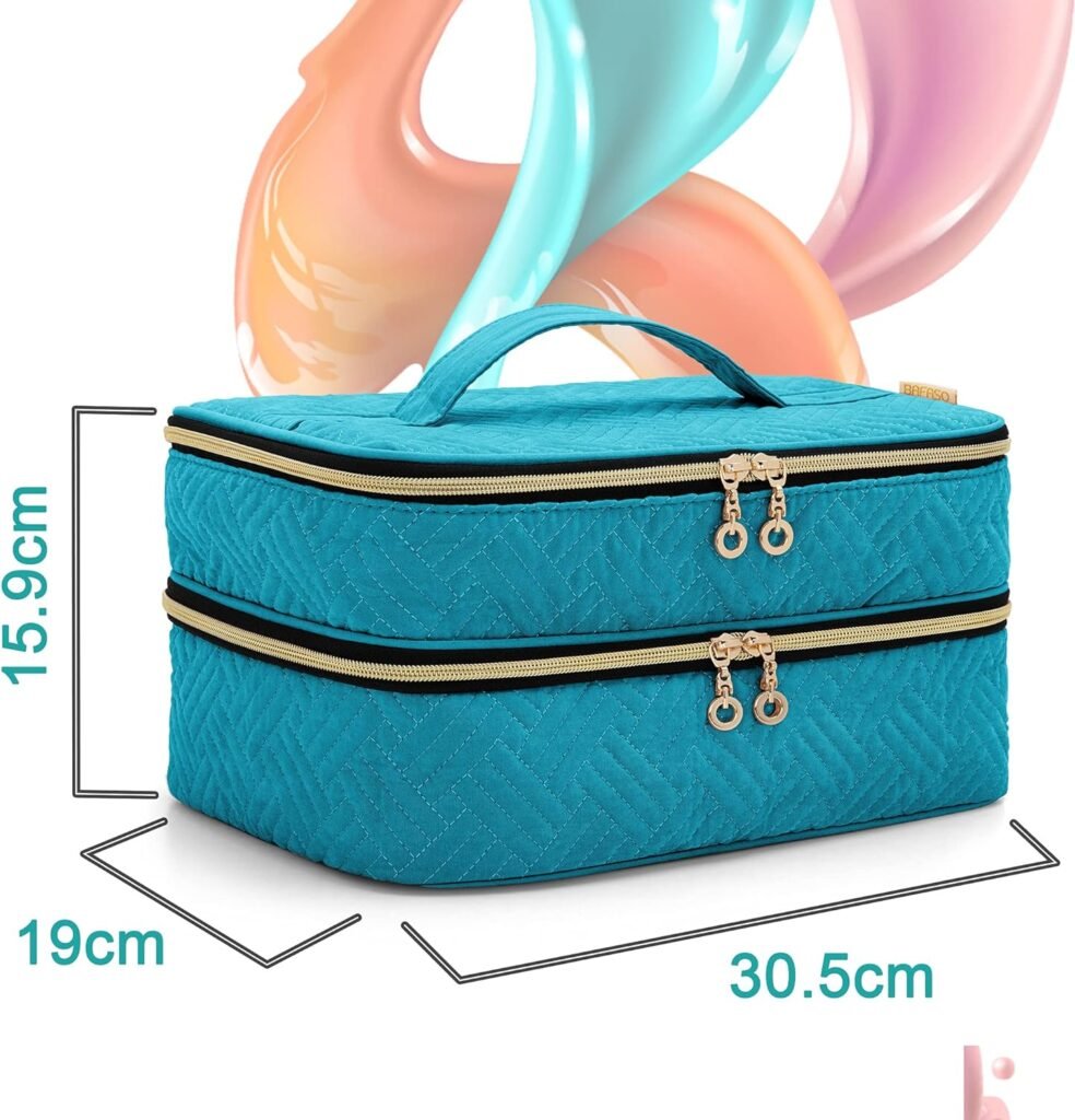 Nagellak organizer tas met twee lagen voor 40 flesjes, manicure tool opbergvakken in teal kleur