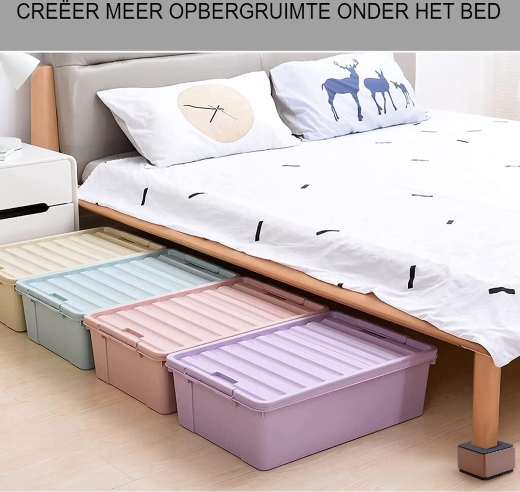 Zelfklevende bedverhogers van koolstofstaal, set van 4, voor extra opbergruimte onder het bed