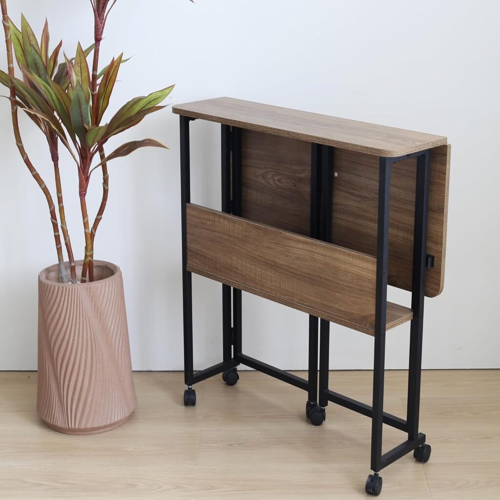 Opvouwbaar bureau met wielen donkerbruin met zijplank voor thuiswerkplek 80 x 58 x 75 cm